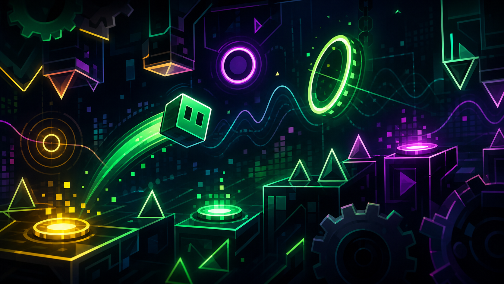 Site-original editorial guide cover for Games Like Geometry Dash. No copied screenshot, logo, UI, storefront image, or promotional art.