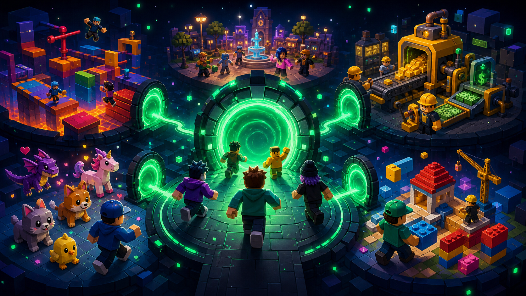 Site-original editorial guide cover for Games Like Roblox. No copied screenshot, logo, UI, storefront image, or promotional art.